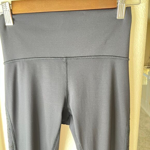 Lululemon Black High Waist Floral Velvet Mesh Detail Leggings Size 4 #391 - Picture 4 of 14